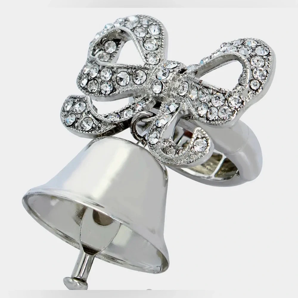 BETSEY JOHNSON Silver Bell Stretch Ring for Weddings Bridal Shower Party NEW NWT